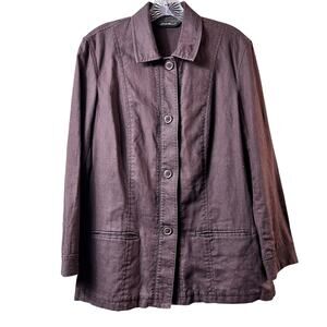 Eddie Bauer  Button Front Linen Jacket Blouse Brown EUC Lagenlook L (2932)